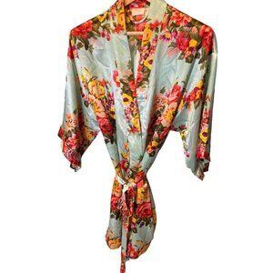 Ms Lovely Blue Floral Long Sleeve Robe SZ Extra Large